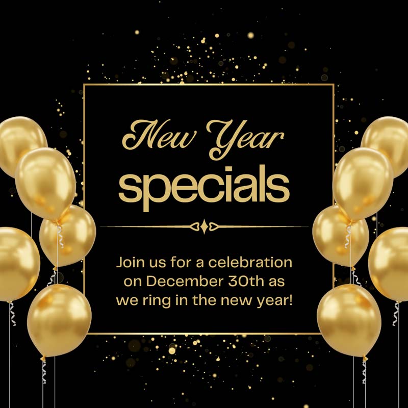 New years specials at Rookies Sports Bar.
